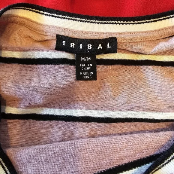 Tribal Pink Black White Stripe Long Sleeve Knit Top M - Picture 4 of 4